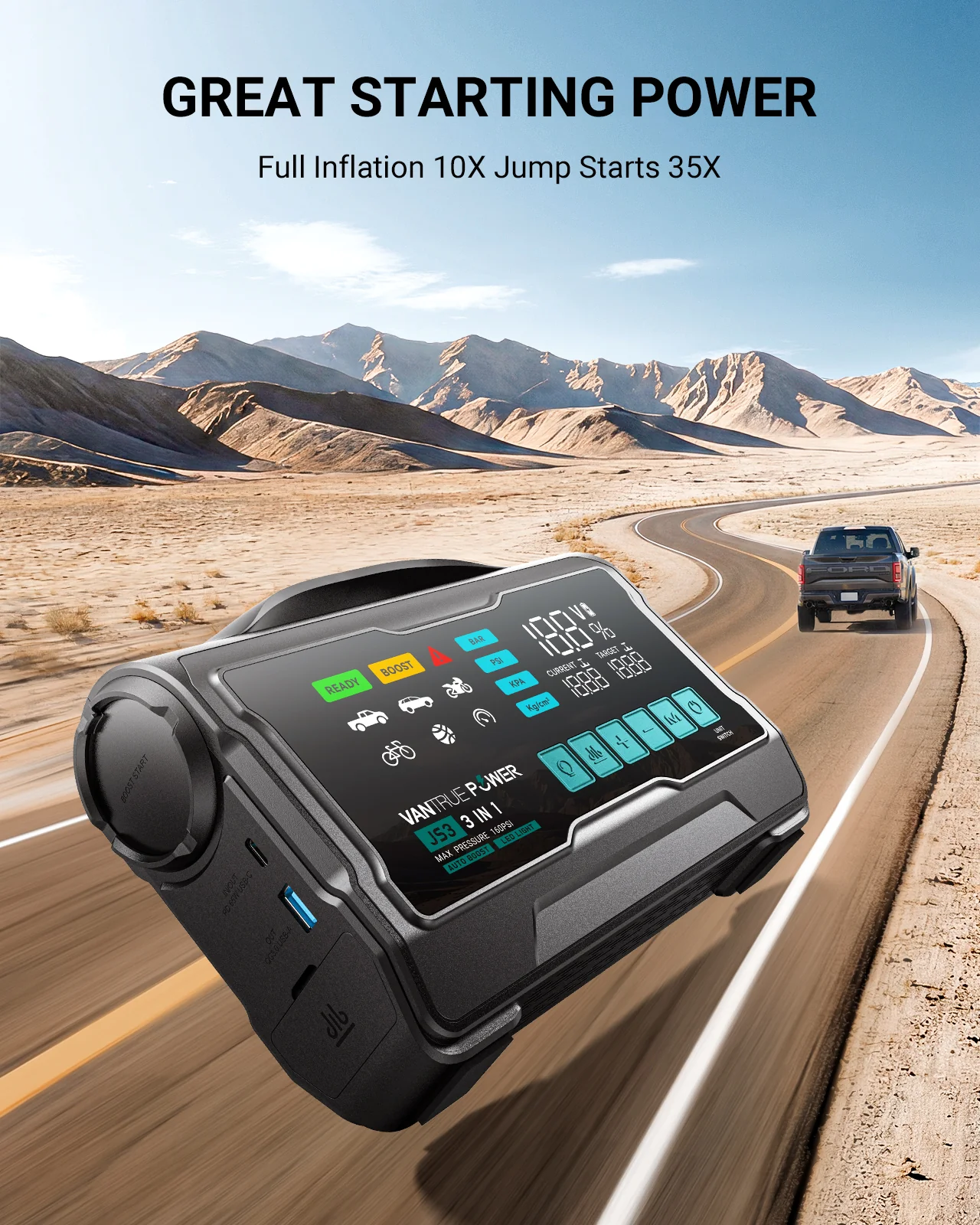 JS3 All-in-One Jump Starter & Air Compressor - Image 9