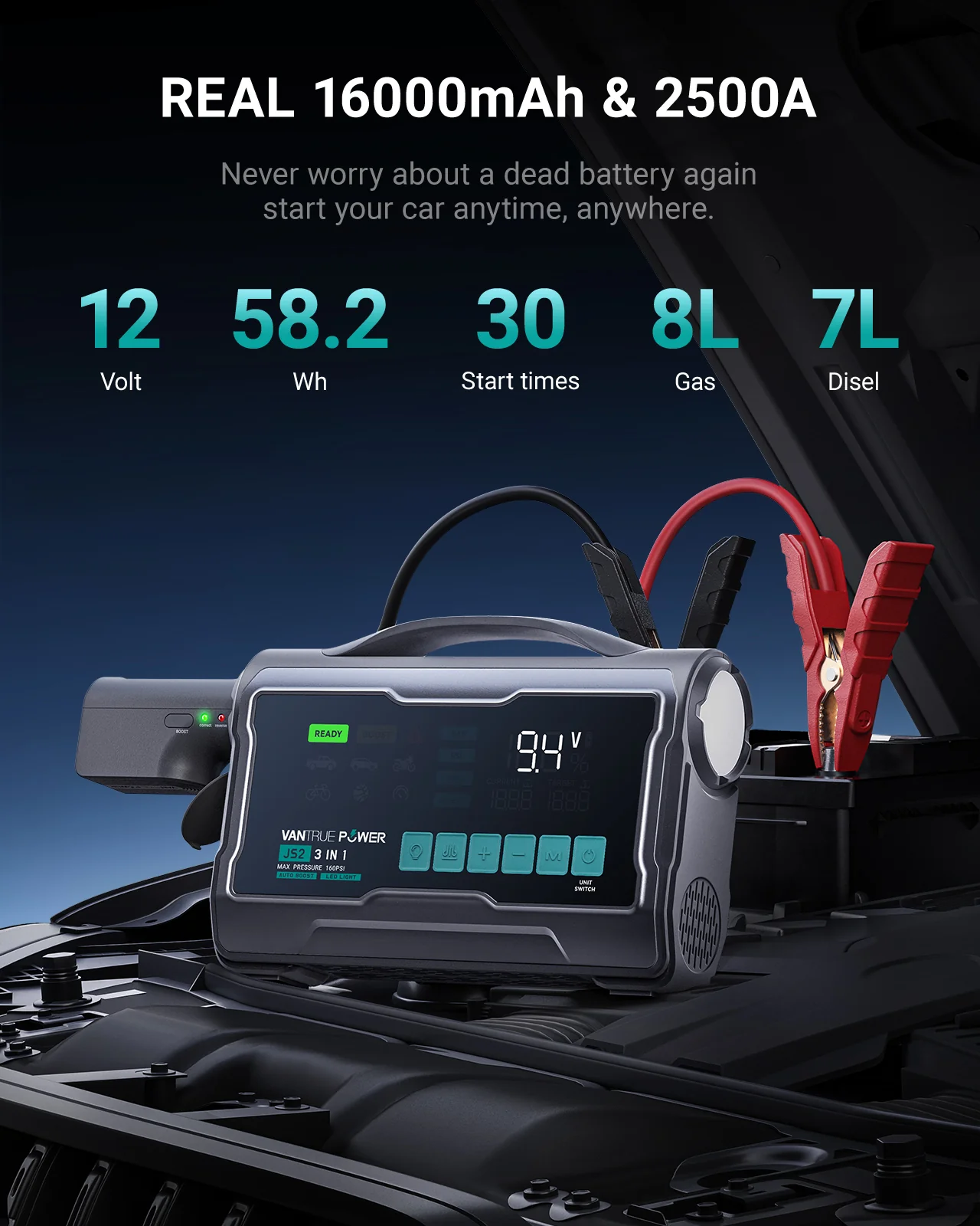 JS2 All-in-One Jump Starter & Air Compressor - Image 3